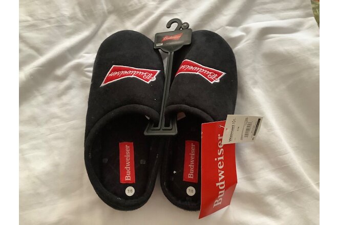 NWT Budweiser Slippers Black Adult Size M 7/8