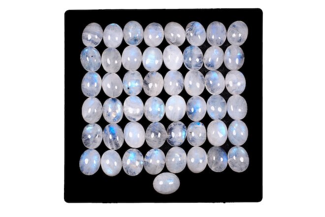 49 Pcs Natural Rainbow Blue Moonstone 10mm*8mm Flashy Oval Cabochon Gemstones