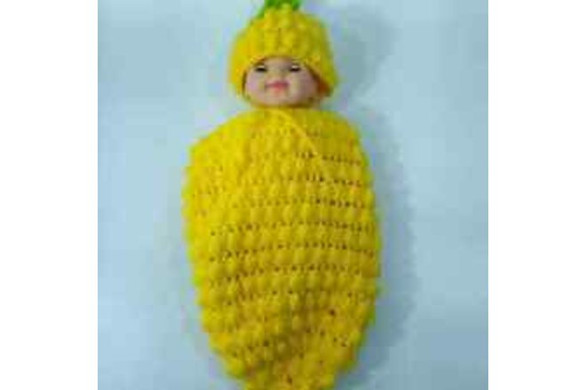 Crochet Pineapple Cocoon Wrap For Baby Photography Prop Yellow With Green Top