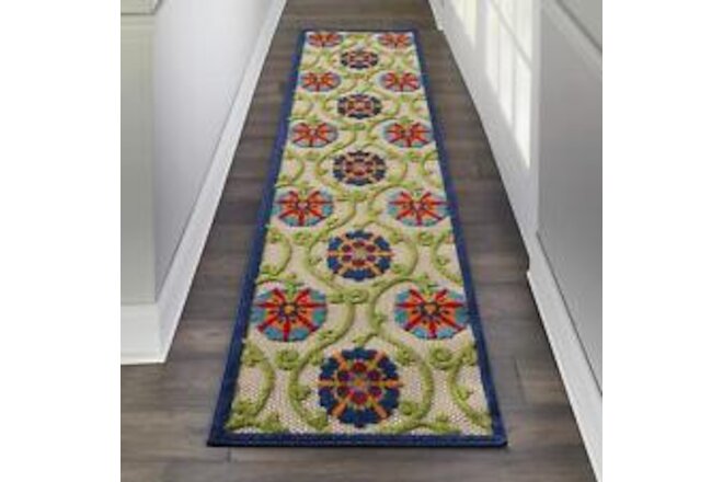 Aloha Indoor/Outdoor Blue/Multicolor 2' x 6' Area -Rug, Easy -Cleaning, Non S...