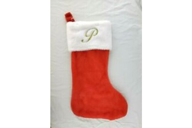 Monogram "P" Red Velvet (Gold Lettering) White Fur Trim 20" Hanging Christmas
