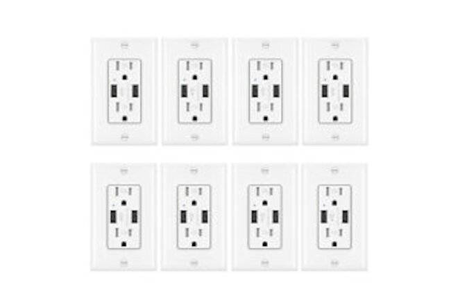 8 Pack 4.2A Wall Outlet receptacle with Dual USB Charging Ports Tamper Resistant