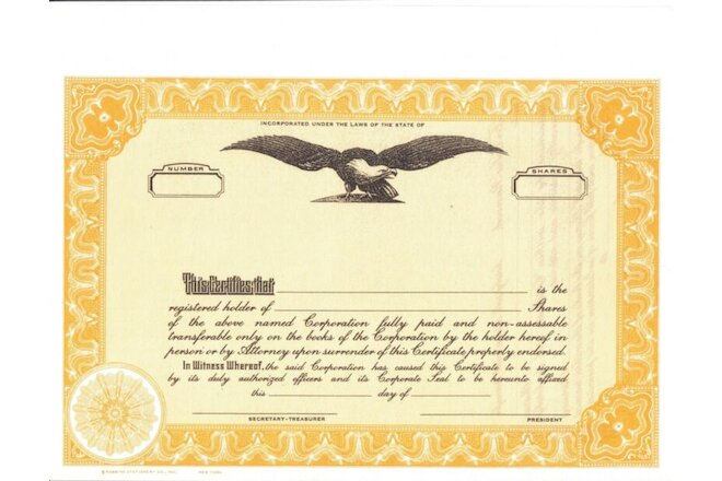 15 Blank Stock Certificates Engraved Cotton Content