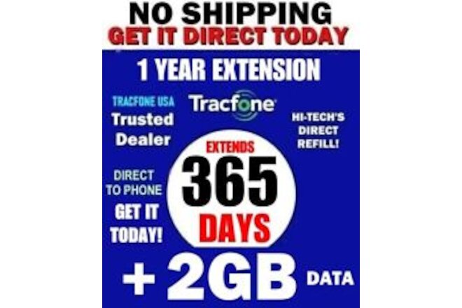 TracFone Service Extension days / 1 Year 365 Days + ✅ 2GB  DATA 💗 GET IT TODAY!