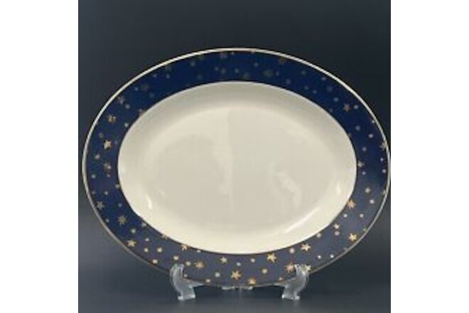 NEW Sakura GALAXY BLUE Stars 14KT Gold Porcelain Oval Serving Platter 14"