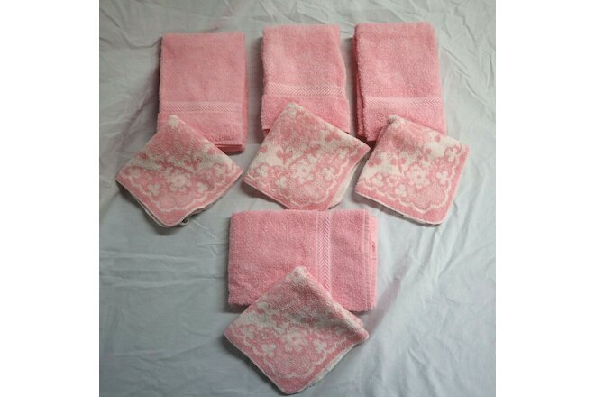 Martex Lot 4 Pink White Washcloths & 4 Unbranded Hand Towels Vintage Cotton USA
