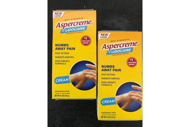 (LOT OF 2) LARGE SIZE Aspercreme Lidocaine Cream 2 x 4.3oz BB03/2023