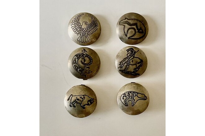 Lot of 6 Different Native American Sterling Silver Button Covers EAGLE Is Great