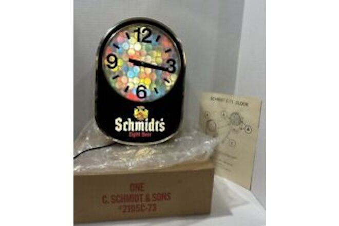New Old Stock Vintage Schmidt’s Light Beer Lighted Kaleidoscope Wall Clock NOS
