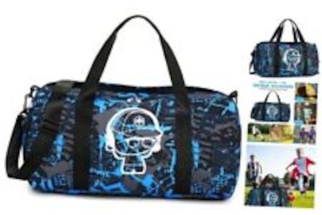 Kids Duffle Bag Boys Overnighter Travel Sport Gym Bag Weekender Graffiti Blue