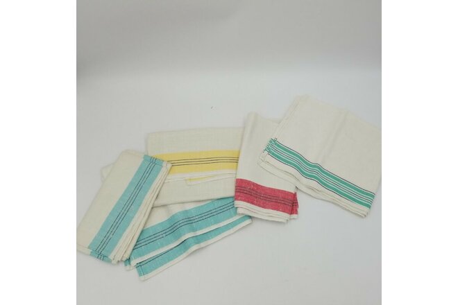 Vintage 1 Cannon Green Strip 4 Unused Hemp/Linen Red/Blue Stripe Kitchen Towels