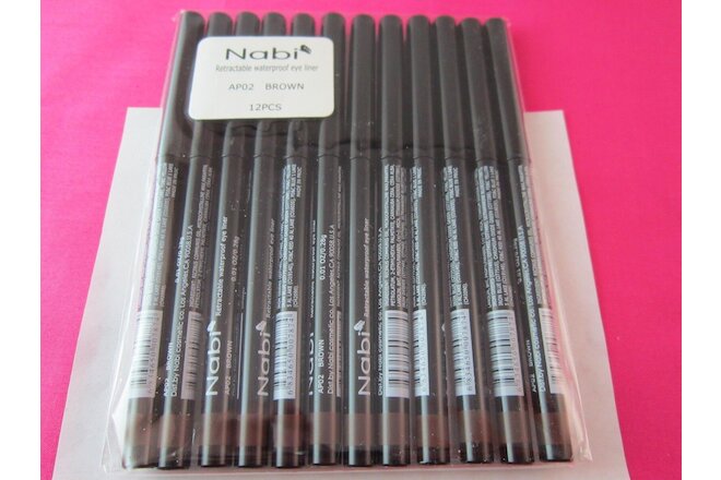 Retractable Waterproof Eyeliner Pen Brown Color 12 Eye Liners Lot Nabi Brand