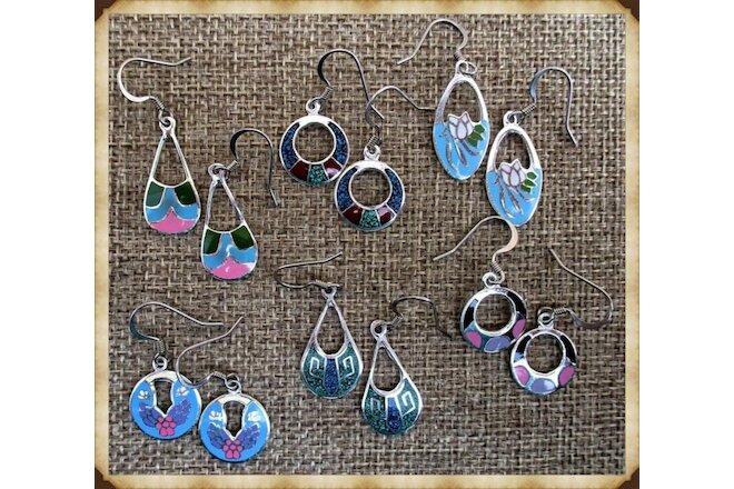 Set of Six (6) Handcrafted Stylish & Colorful Earrings.  Mexico. AE423/6