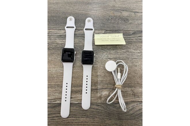 2 Apple Watch Series 3 38 mm, white bands, FOR PARTS ONLY