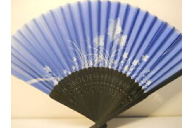 Blue Floral Silk Handheld hand Fan Folding Fans Asian Hand Fan #Fan164
