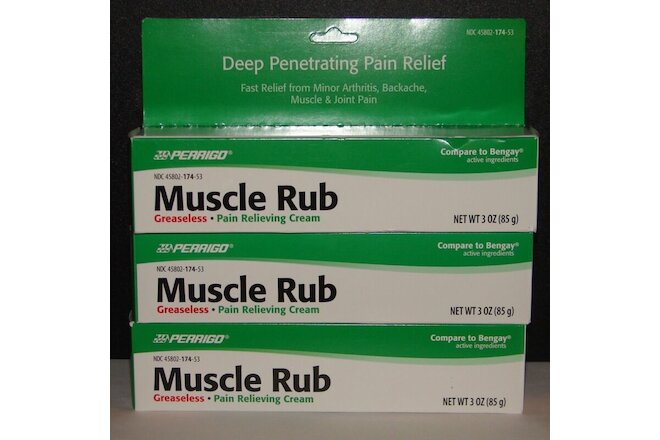 Perrigo Muscle Rub Cream (Compare to Bengay) 3 oz Each-3 Tubes -Exp Date 02-2023