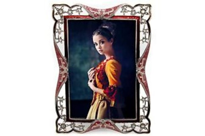Vintage Retro Brass Plated Metal Picture Frame Decorated with Crystals - Clea...