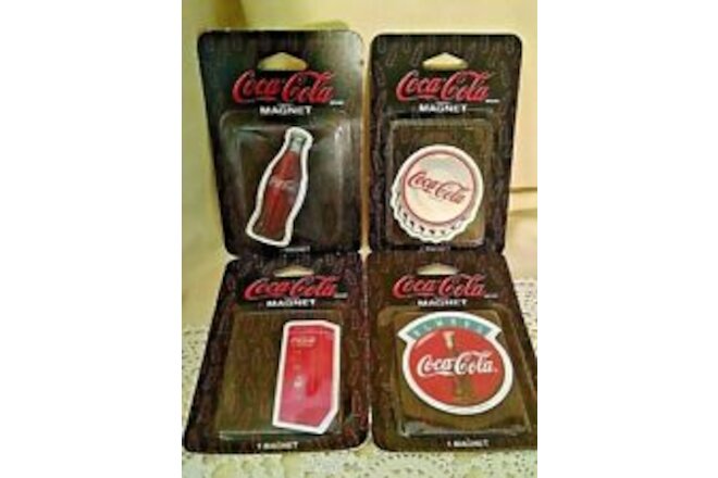 COKE MAGNET SET 4 NOS COCA COLA CONIMAR CORP 1996 1997 BOTTLE CAP DRINK MACHINE.