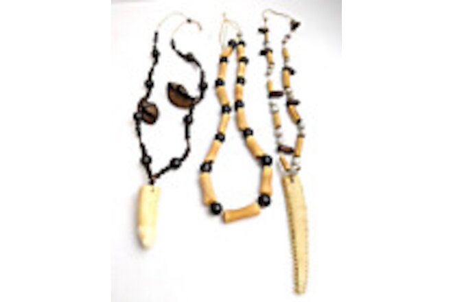 3  Old South American Tribal Necklaces Penis Bone Jaw Bone, Seeds, Bamboo, Nuts