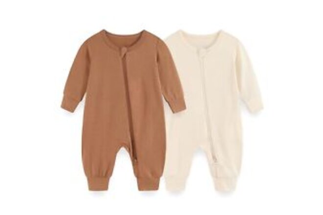Unisex Rayon Made from Bamboo Zipper Baby Boy Girl Rompers 2 Pcak Long Sleeve...