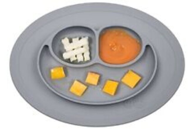 Mini Mat for 12 Months+ (Gray) - 100% Silicone Baby Plates with Suction and B...