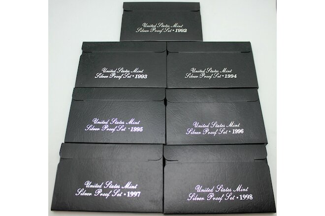 1992-1998 Silver Proof Sets in OGP w/COA Complete 7 Year Black Box Proof Set Run