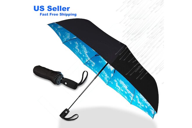 Automatic Black Umbrella Anti-UV Sun/Rain Windproof 3 Folding Compact Umbrella