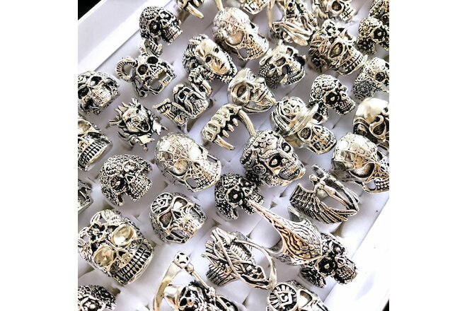 30pcs Skull Skeleton Gothic Rings Men's Rock Punk style rings Wholesale Jewelry