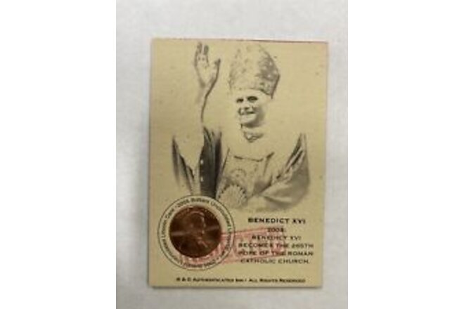 Pope Benedict XVI REJECTED Authenticated Ink 2005 Uncirculated Lincoln Mem Card