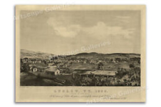 Bird's Eye View 1859 Ludlow Vermont Vintage Style City Map - 18x24