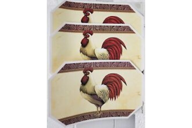 Set of 3 Same Kitchen Vinyl Non Clear Placemats(18"x12")ROOSTER WITH RED TAIL,BH