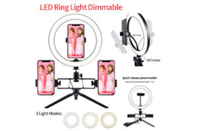 10" Ring Light with 3 Phone Holder Stand for Youtube Tiktok Makeup Selfie 120LED