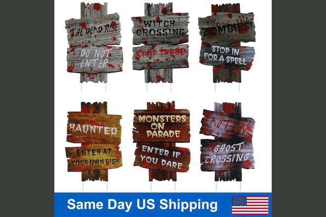 6PCS Halloween Yard Signs Stakes Props Outdoor Decor Scary Zombie Warning Signs