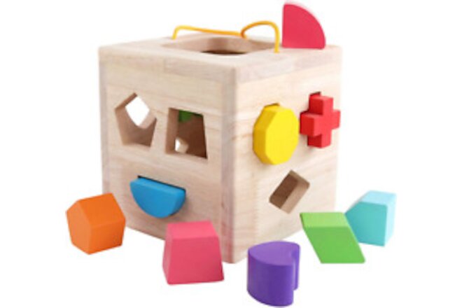 Shape Sorter Toy My First Wooden 12 Building Blocks Geometry Learning Matching 2