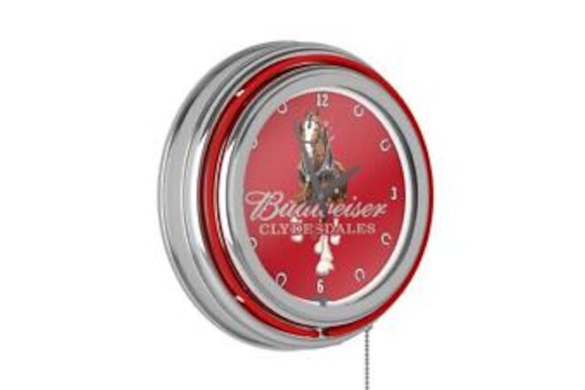 Unbranded Analog Neon Clock 14.5" Budweiser Clydesdale Lighted Round In Red