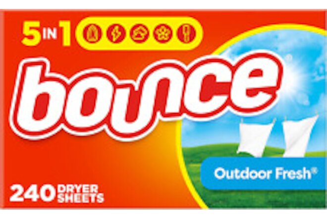 Bounce Dryer Sheets Laundry-240Ct Fabric Softener Outdoor Fresh Reduce Wrinkles