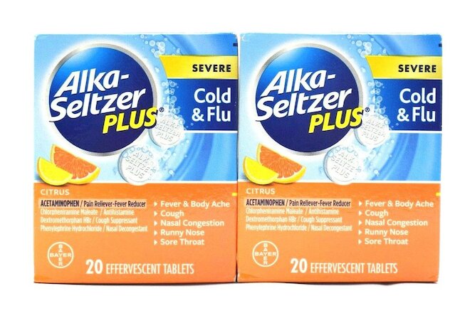 Alka-Seltzer Plus Flu Citrus Effervescent, 20 Count, Pack of Two