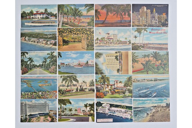 Miami Beach, FL Vintage POSTCARDS Lot 20 Linen Standard Size Boats Ocean AS IS