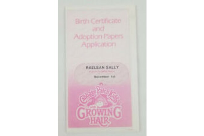 Cabbage Patch Kids Growning Hair Birth Certificate Adoption Papers Raelean Sally