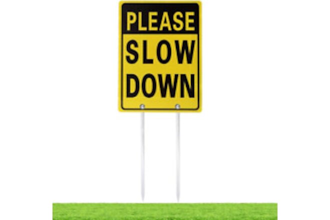 Double Sided Aluminum Please Slow down Sign Reflective Metal Sign with Stakes, S