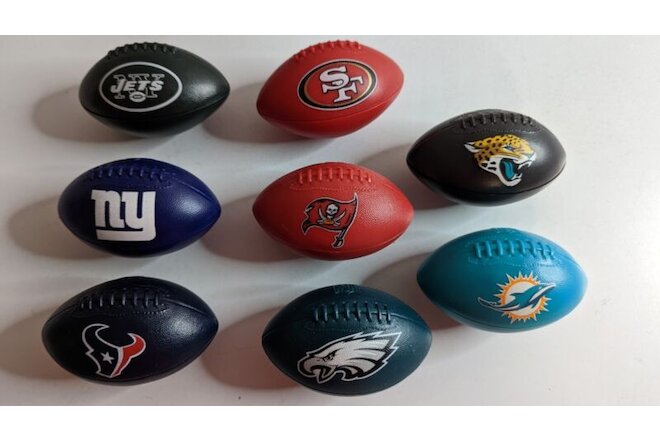 Lot of 8 NFL Football Teams Footballs 49'ers, Dolphins, Jets, Giants, Eagles