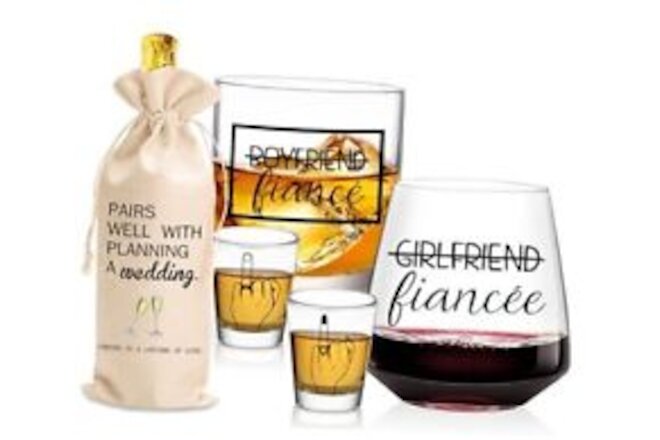 Wedding gifts Bride and Groom Glasses 5 Pieces Ring Finger Fiancé Glasses Set C