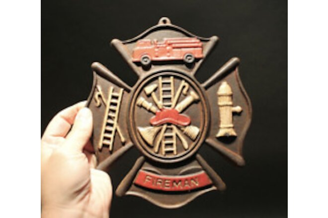 Antique Vintage Style Cast Iron Fire Fighter Plaque Fire Mark Sign