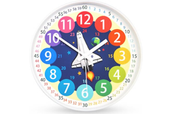 Learning Clock for Kids Wall Clock to Preise Telling Time,Non-Ticking Teaching C