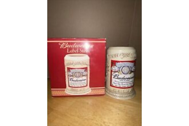Budweiser  Label Embossed Logo Handcrafted Beer Stein Mug 2001 NEW IN BOX