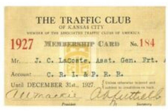 PASS 1927 The Traffic Club of Kansas City J.C.  LaCoste