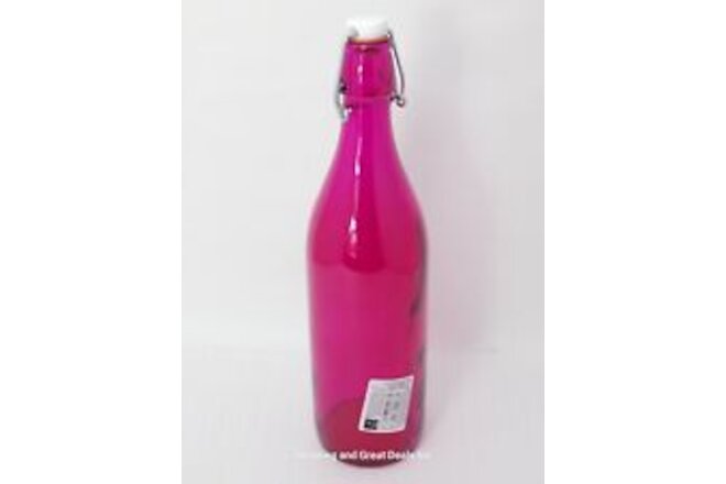 Bormioli Rocco Giara Glass Bottle 33.75 ounce, Pink Fuchsia, Made in Italy