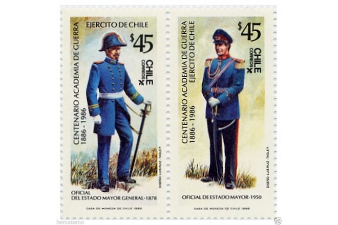 Chile 1986 #1199-1200 Centenario Academia de Guerra - military uniforms MNH