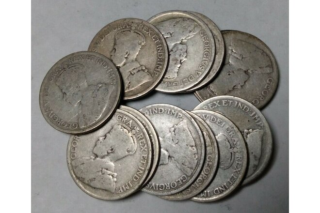 Lot of 2x Canada 25 Cents King George V Canadian Silver Quarters Worn Dates
