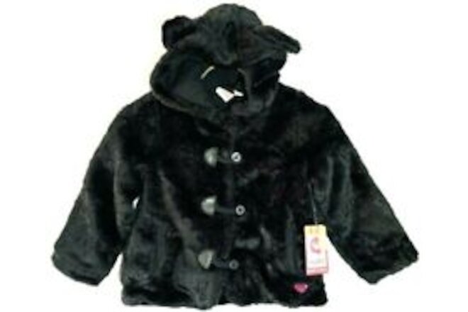 NWT Roxy Teenie Wahine Black Fuzzy Jacket With Ears Baby Girls Medium Cute! $54